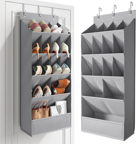 Over the Door Shoe Rack with Large Deep Pockets, Door Shoes Organizer for Closet, Hanging Boots Shoe Rack, Behind the Door Narrow Shoe Holder, Multiple Pockets for Flexible Storage, Black 