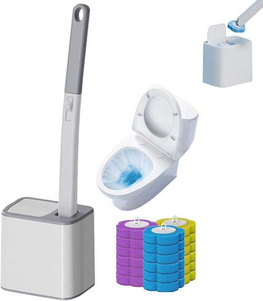 Upgrade Disposable Toilet Brush, Disposable Toilet Cleaning Set with Holder & Refills, Extended Handle Bowl Brush for Hygienic Bathroom Maintenance