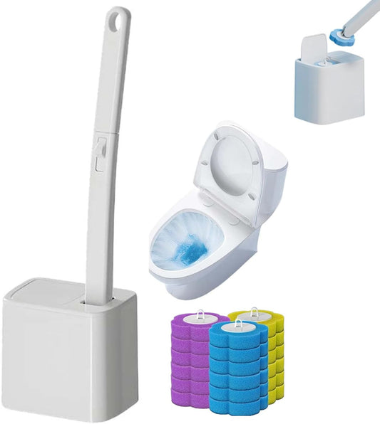 Upgrade Disposable Toilet Brush, Disposable Toilet Cleaning Set with Holder & Refills, Extended Handle Bowl Brush for Hygienic Bathroom Maintenance