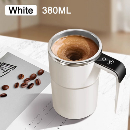 Self stirring WHITE Mug. Auto Magnetic Coffee Mug with LED Display Temperature. Rechargeable Automatic Stirring  cup.12oz self Mixing cup with Lid To Stir Coffee Mixed Milk  at DeskUse
