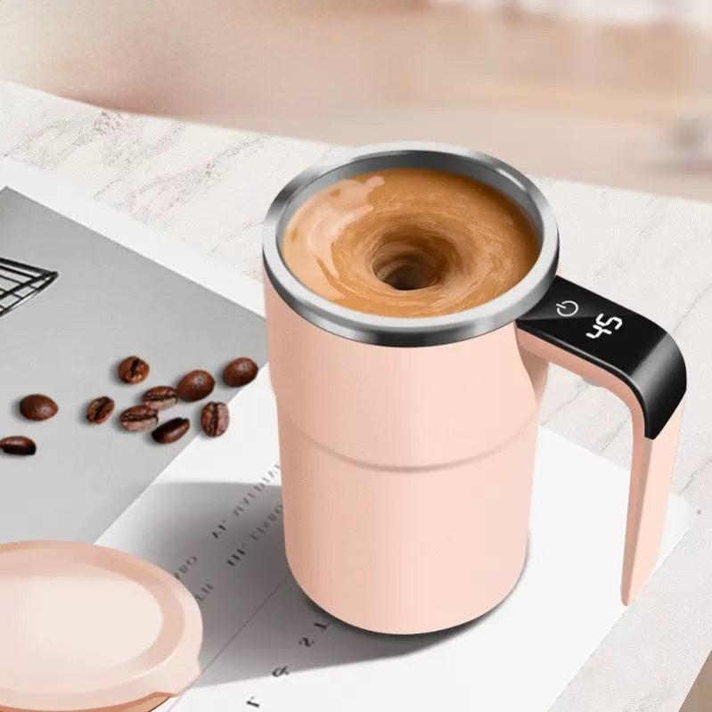 Self stirring WHITE Mug. Auto Magnetic Coffee Mug with LED Display Temperature. Rechargeable Automatic Stirring  cup.12oz self Mixing cup with Lid To Stir Coffee Mixed Milk  at DeskUse