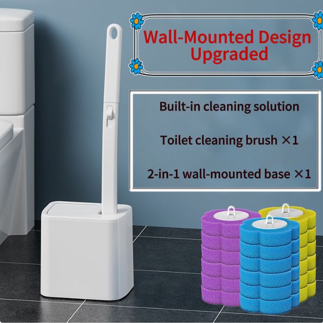 Upgrade Disposable Toilet Brush, Disposable Toilet Cleaning Set with Holder & Refills, Extended Handle Bowl Brush for Hygienic Bathroom Maintenance