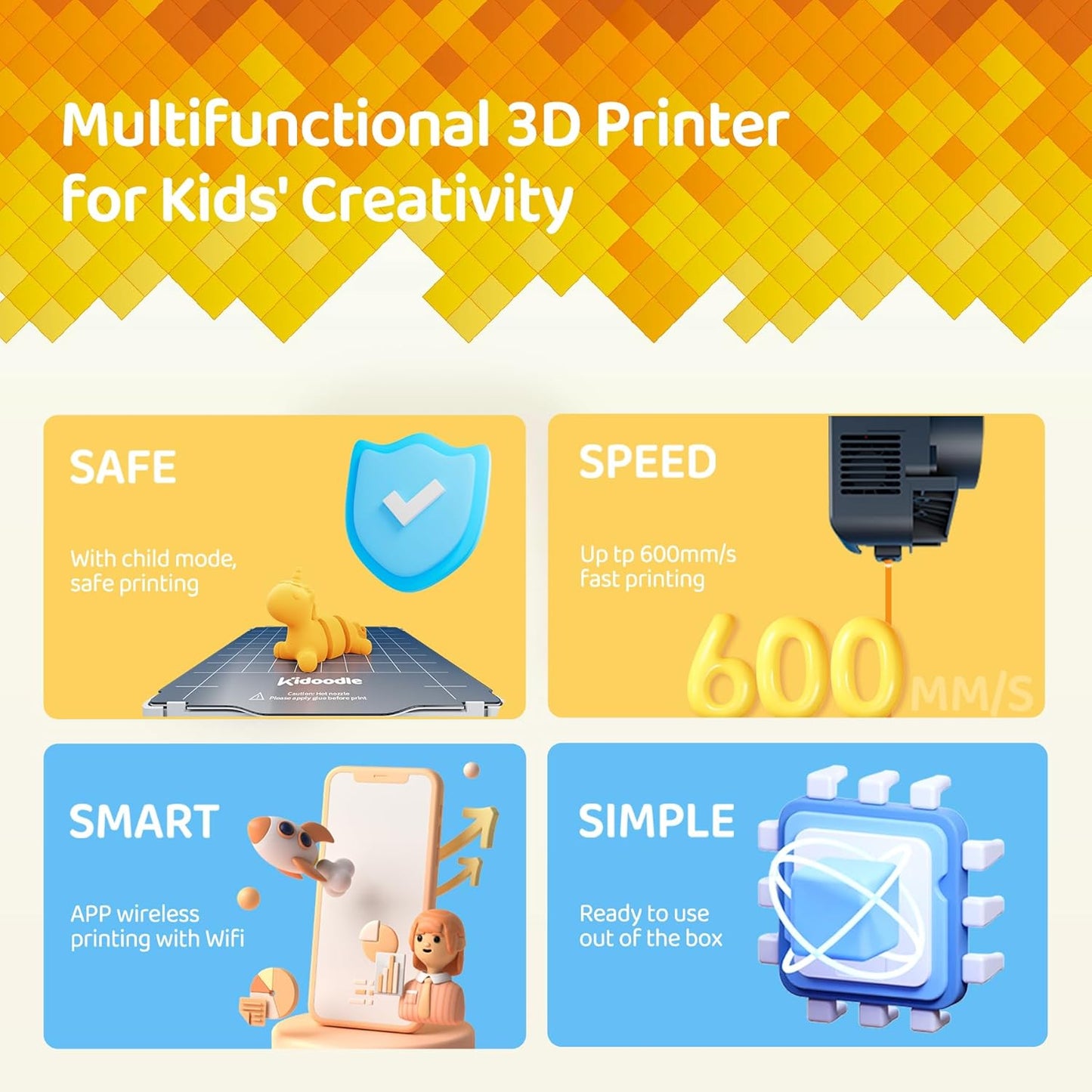 🥳3D Printer for Kids, Safe for Children, Toy 3D Printer, STEM Learning Mate, Wi-Fi & App Control, Weekly Update Toy Library, Touch Screen🆓 Includes 16 PLA Filaments for Home & School Use