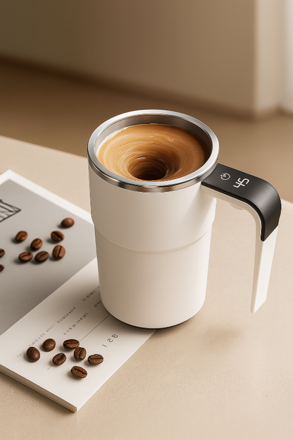 Self stirring WHITE Mug. Auto Magnetic Coffee Mug with LED Display Temperature. Rechargeable Automatic Stirring  cup.12oz self Mixing cup with Lid To Stir Coffee Mixed Milk  at DeskUse