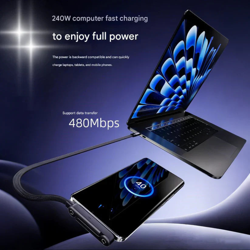 2-in-1 Invisible Holder Charger cable⚡240w super fast charging Fast charging Cord