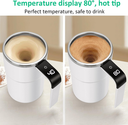 Self stirring WHITE Mug. Auto Magnetic Coffee Mug with LED Display Temperature. Rechargeable Automatic Stirring  cup.12oz self Mixing cup with Lid To Stir Coffee Mixed Milk  at DeskUse