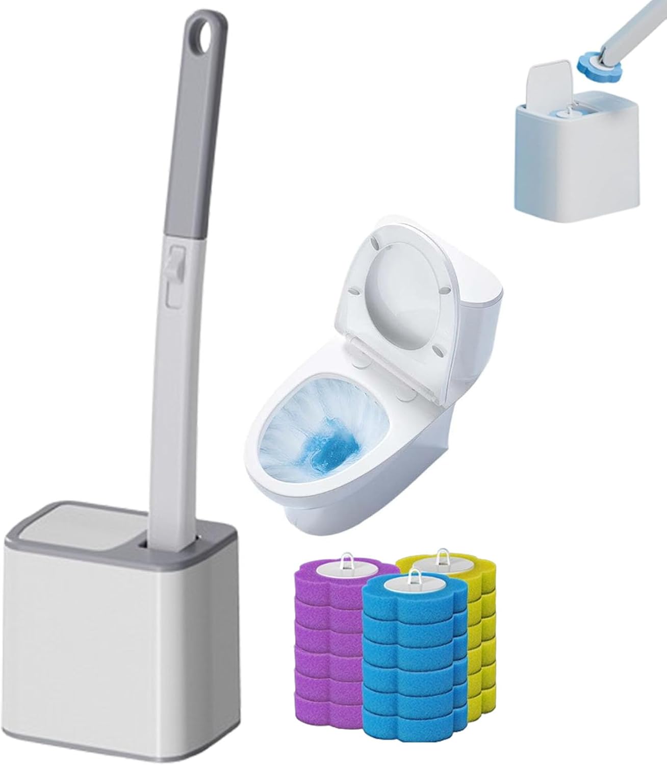 Upgrade Disposable Toilet Brush, Disposable Toilet Cleaning Set with Holder & Refills, Extended Handle Bowl Brush for Hygienic Bathroom Maintenance