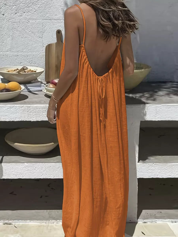 Women's Solid Color Backless Cami Dress-lln