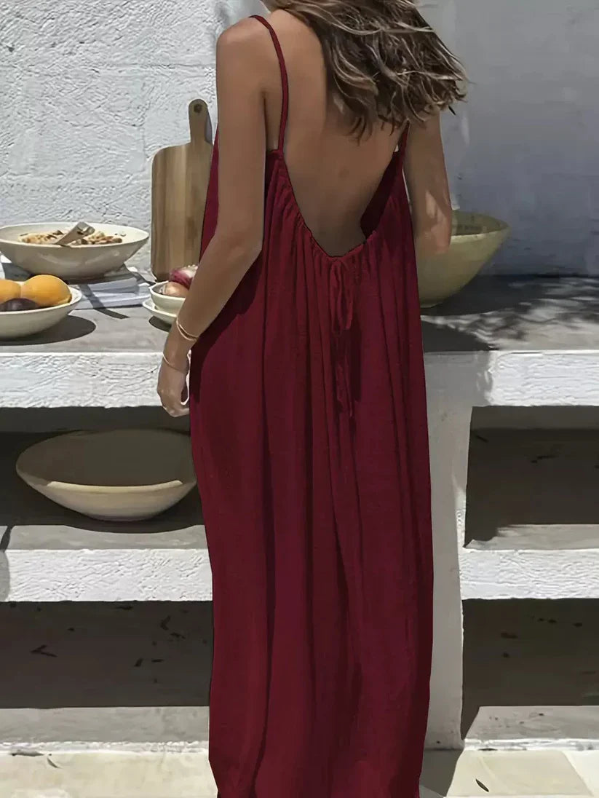 Women's Solid Color Backless Cami Dress-lln
