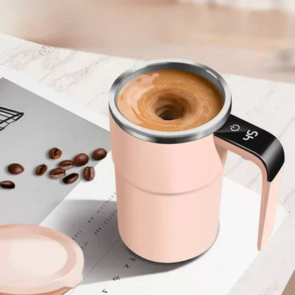 Self stirring WHITE Mug. Auto Magnetic Coffee Mug with LED Display Temperature. Rechargeable Automatic Stirring  cup.12oz self Mixing cup with Lid To Stir Coffee Mixed Milk  at DeskUse