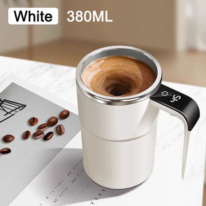 Self stirring WHITE Mug. Auto Magnetic Coffee Mug with LED Display Temperature. Rechargeable Automatic Stirring  cup.12oz self Mixing cup with Lid To Stir Coffee Mixed Milk  at DeskUse